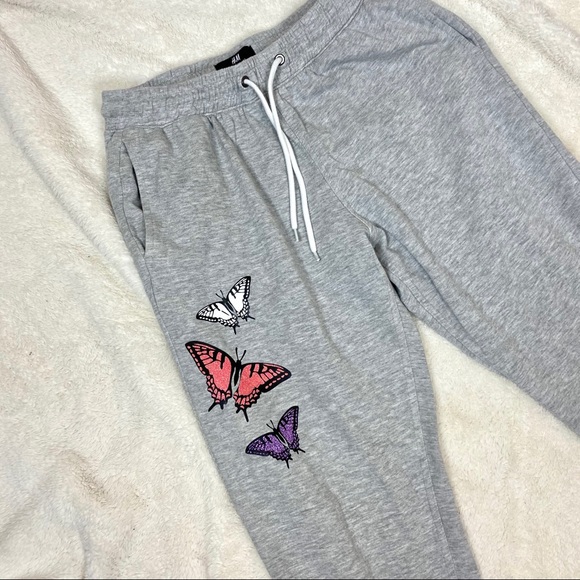 Custom H&M Regular Sweatpants Glitter Butterfly Medium - Picture 2 of 9